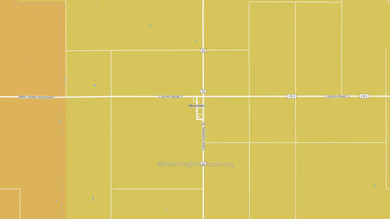 Map of the best neighborhoods in the 58262 area, with better matches in green and worse matches in red