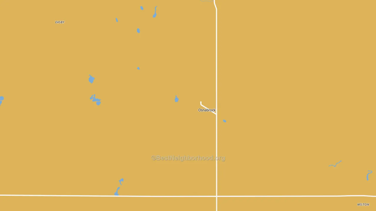 Map of the best neighborhoods in the 58269 area, with better matches in green and worse matches in red