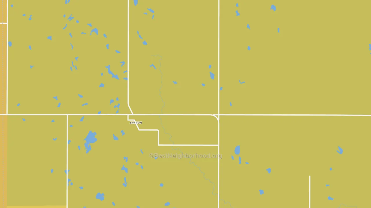 Map of the best neighborhoods in the 58277 area, with better matches in green and worse matches in red