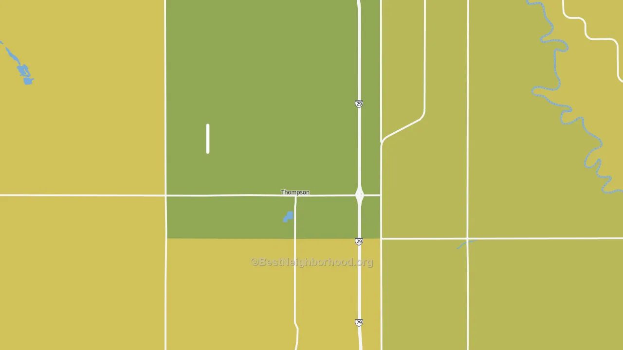 Map of the best neighborhoods in the 58278 area, with better matches in green and worse matches in red