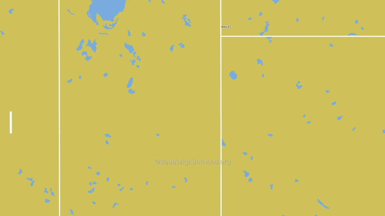 Map of the best neighborhoods in the 58281 area, with better matches in green and worse matches in red