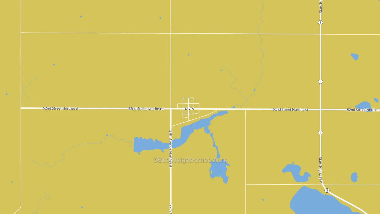 Map of the best neighborhoods in the 58313 area, with better matches in green and worse matches in red