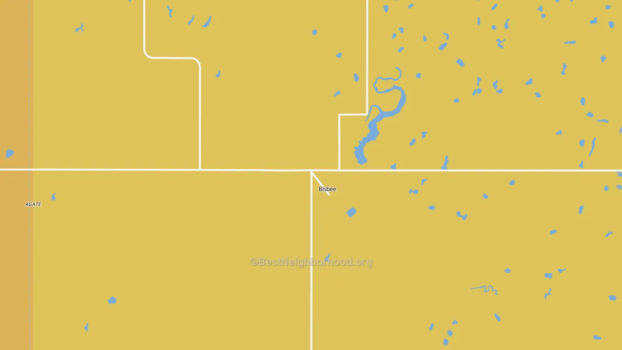 Map of the best neighborhoods in the 58317 area, with better matches in green and worse matches in red