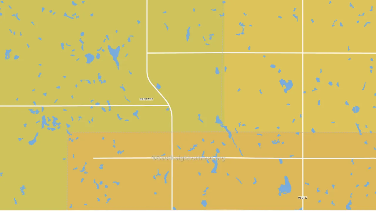 Map of the best neighborhoods in the 58321 area, with better matches in green and worse matches in red
