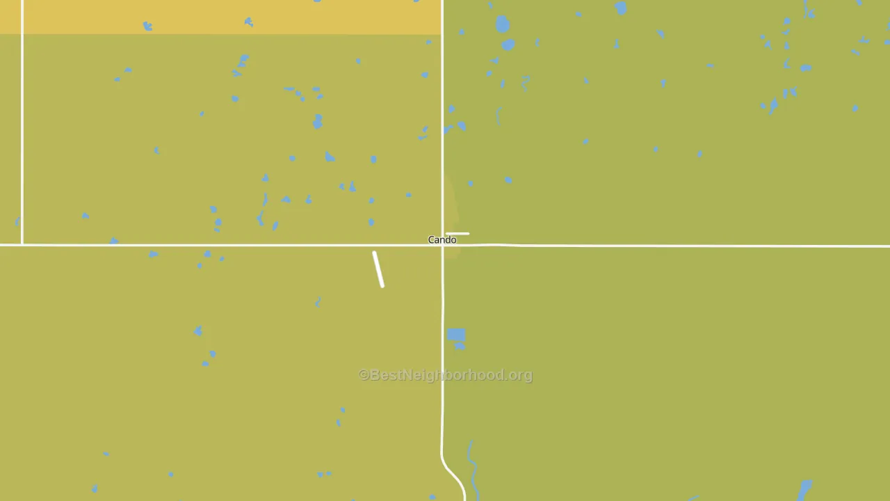 Map of the best neighborhoods in the 58324 area, with better matches in green and worse matches in red