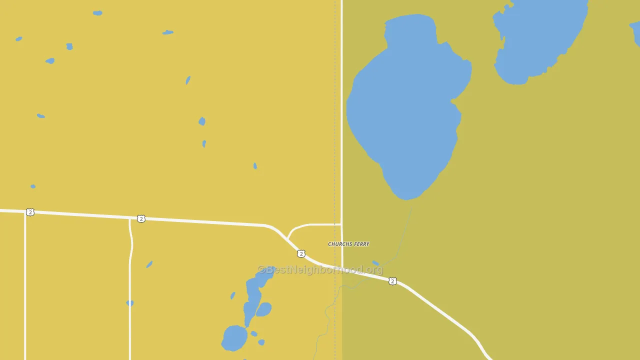 Map of the best neighborhoods in the 58325 area, with better matches in green and worse matches in red