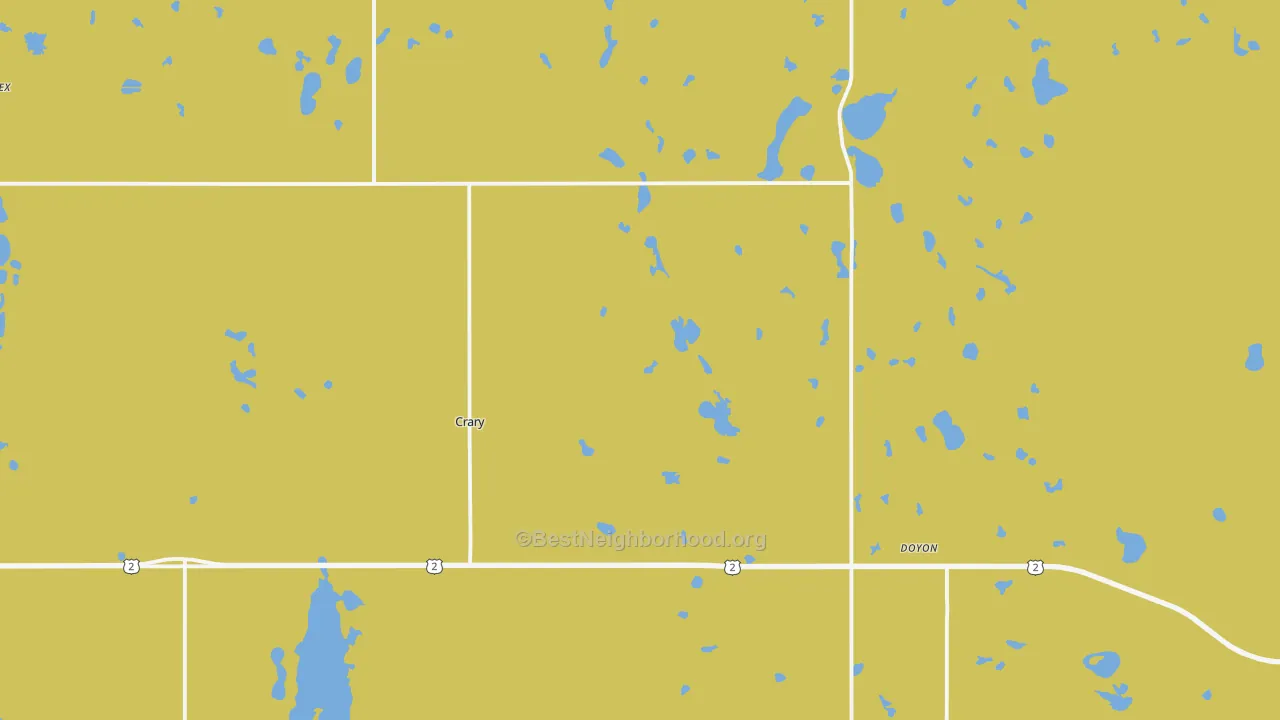 Map of the best neighborhoods in the 58327 area, with better matches in green and worse matches in red