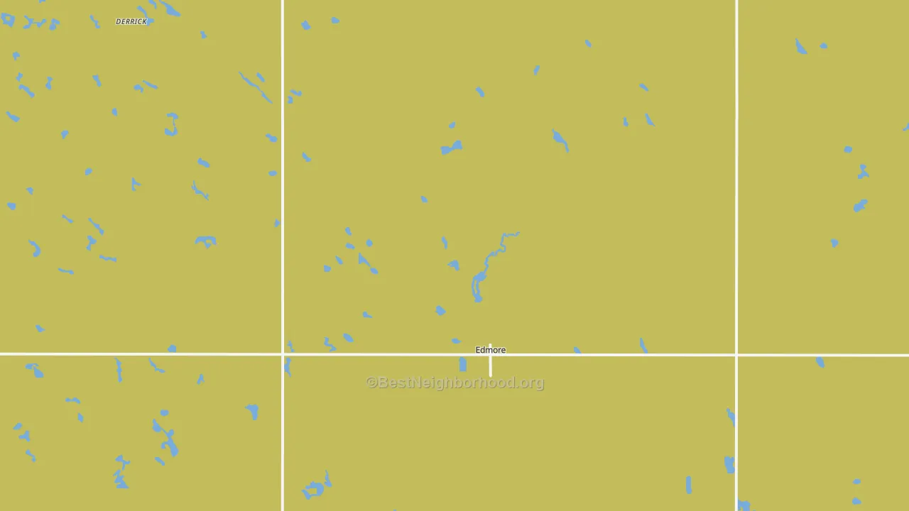 Map of the best neighborhoods in the 58330 area, with better matches in green and worse matches in red