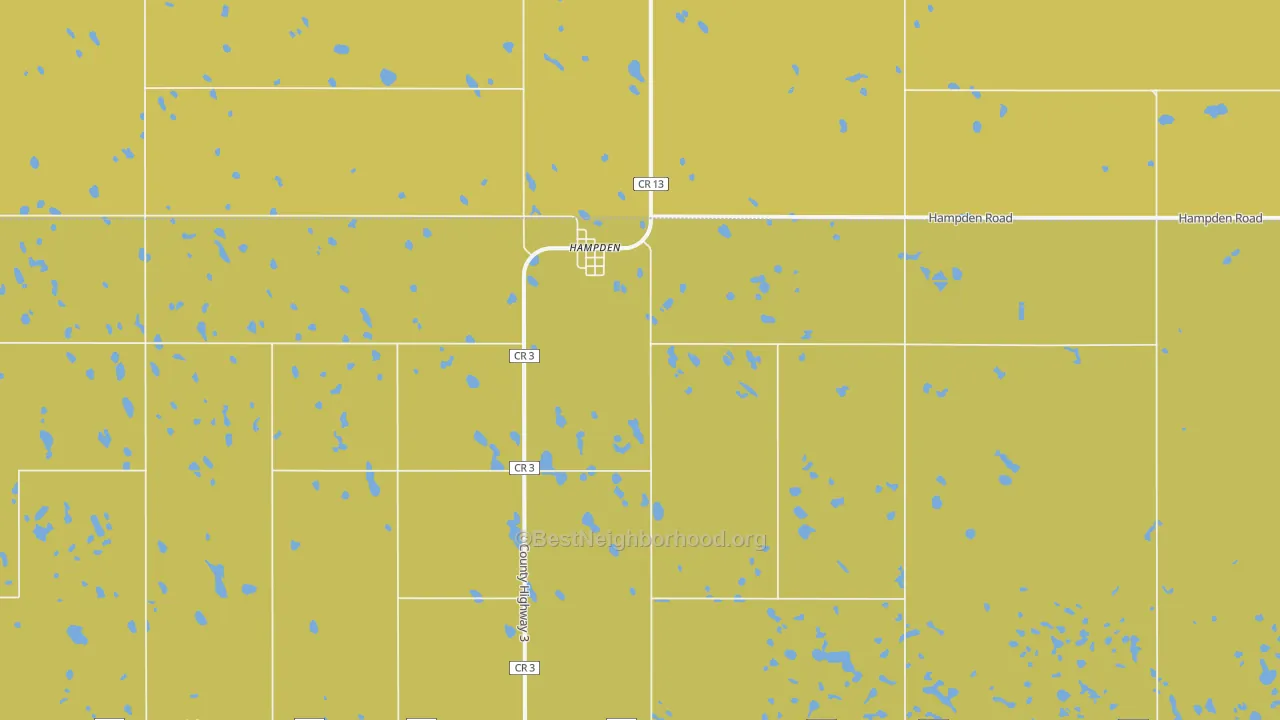 Map of the best neighborhoods in the 58338 area, with better matches in green and worse matches in red