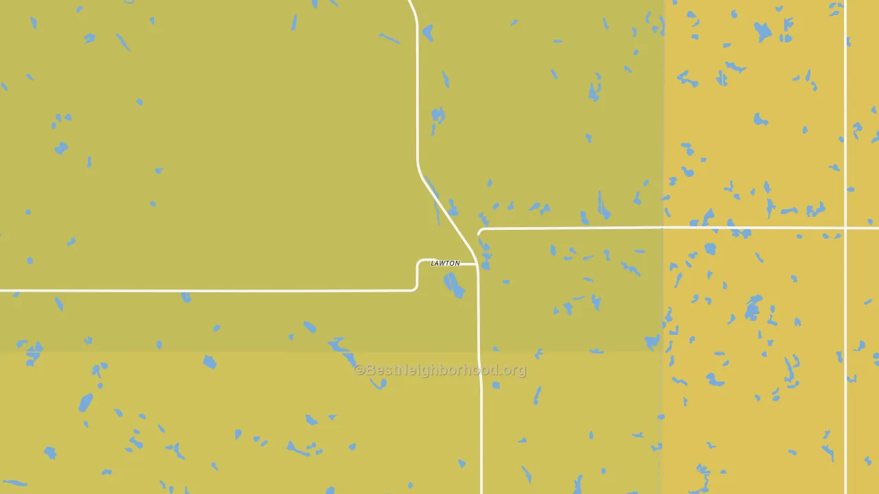 Map of the best neighborhoods in the 58345 area, with better matches in green and worse matches in red