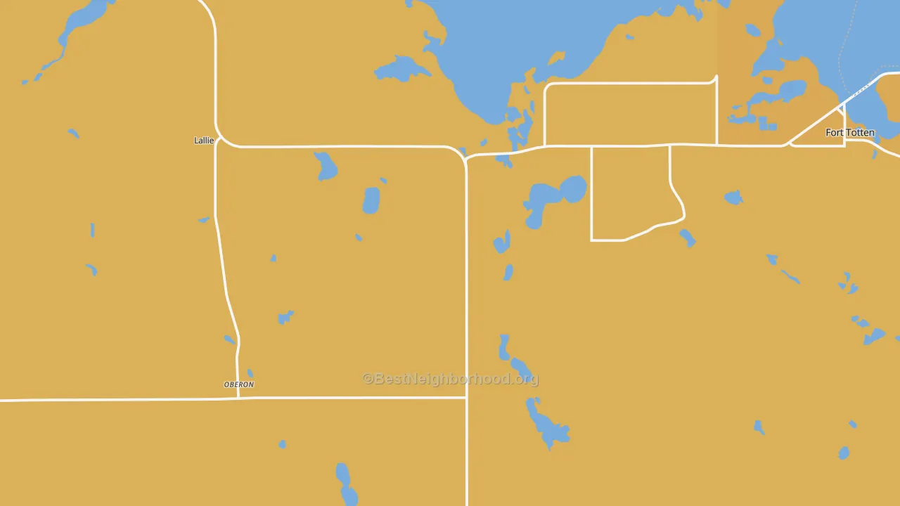 Map of the best neighborhoods in the 58357 area, with better matches in green and worse matches in red