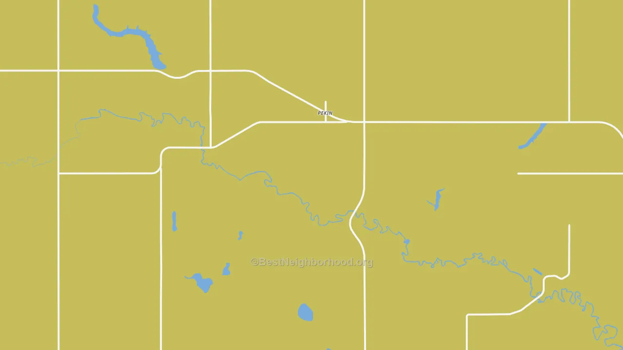 Map of the best neighborhoods in the 58361 area, with better matches in green and worse matches in red