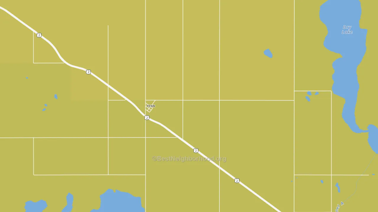 Map of the best neighborhoods in the 58362 area, with better matches in green and worse matches in red