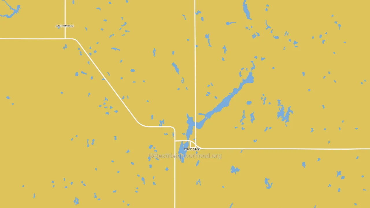 Map of the best neighborhoods in the 58365 area, with better matches in green and worse matches in red