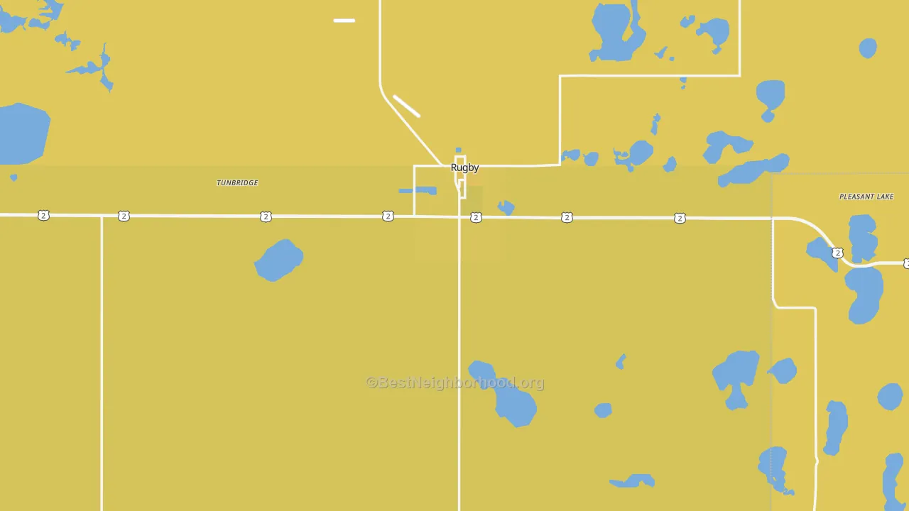 Map of the best neighborhoods in the 58368 area, with better matches in green and worse matches in red