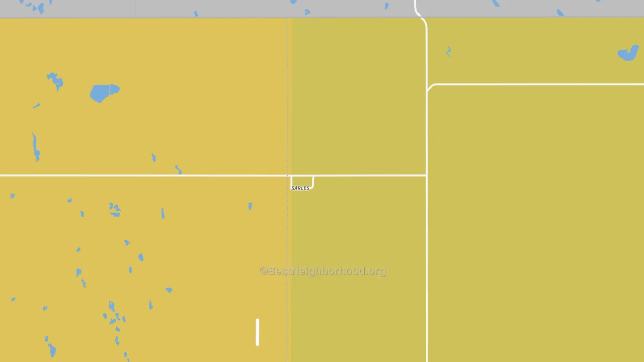 Map of the best neighborhoods in the 58372 area, with better matches in green and worse matches in red