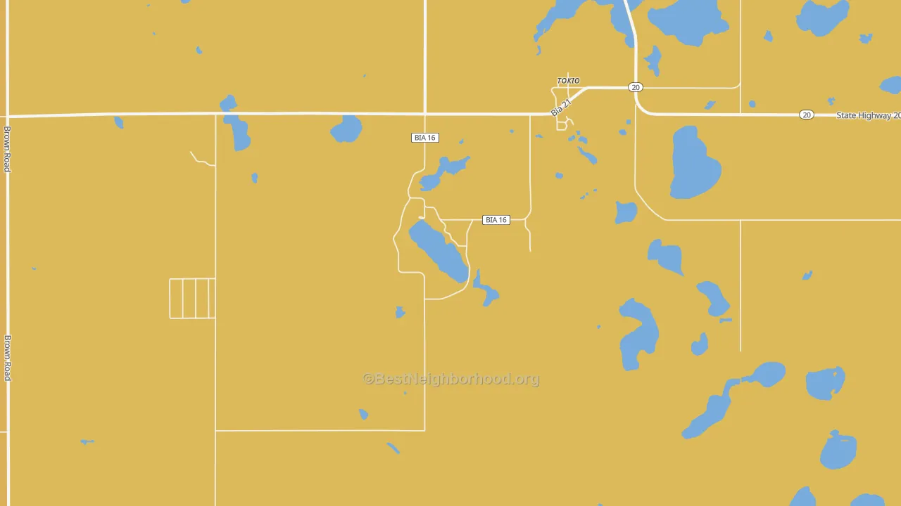Map of the best neighborhoods in the 58379 area, with better matches in green and worse matches in red