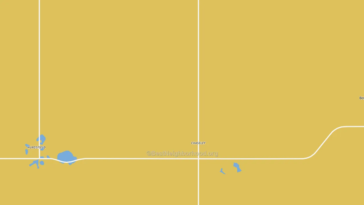 Map of the best neighborhoods in the 58423 area, with better matches in green and worse matches in red
