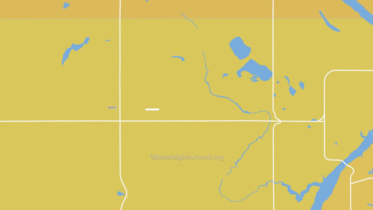 Map of the best neighborhoods in the 58429 area, with better matches in green and worse matches in red