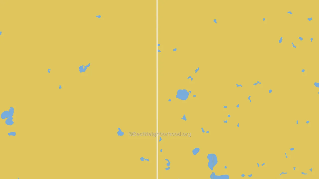 Map of the best neighborhoods in the 58430 area, with better matches in green and worse matches in red