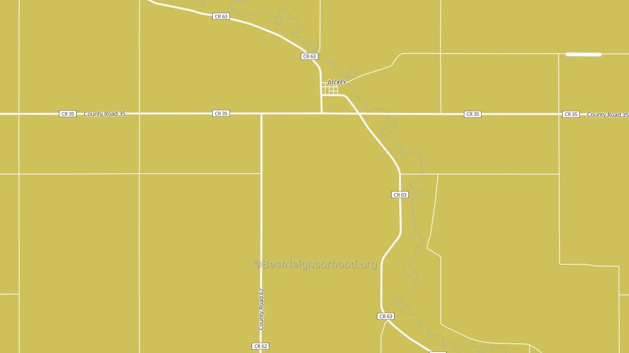 Map of the best neighborhoods in the 58431 area, with better matches in green and worse matches in red