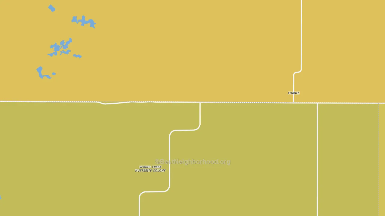 Map of the best neighborhoods in the 58439 area, with better matches in green and worse matches in red