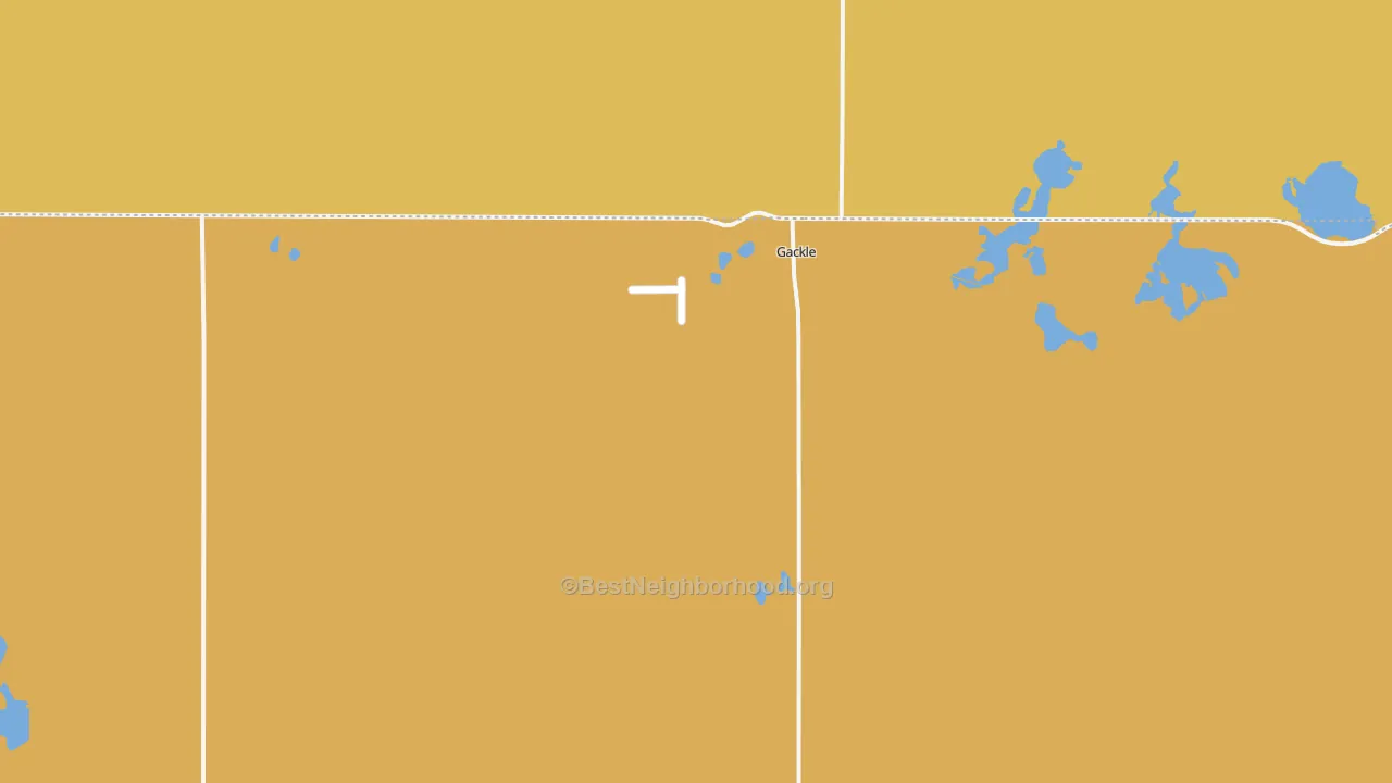 Map of the best neighborhoods in the 58442 area, with better matches in green and worse matches in red
