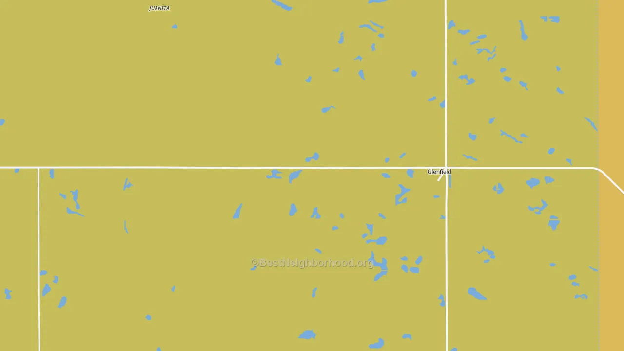 Map of the best neighborhoods in the 58443 area, with better matches in green and worse matches in red