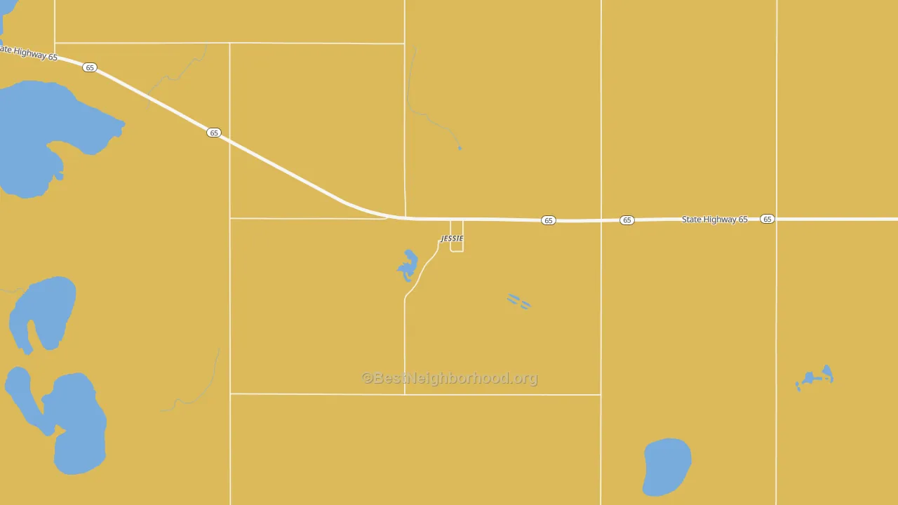 Map of the best neighborhoods in the 58452 area, with better matches in green and worse matches in red