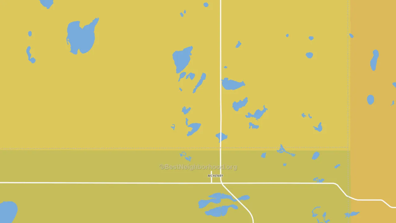 Map of the best neighborhoods in the 58464 area, with better matches in green and worse matches in red