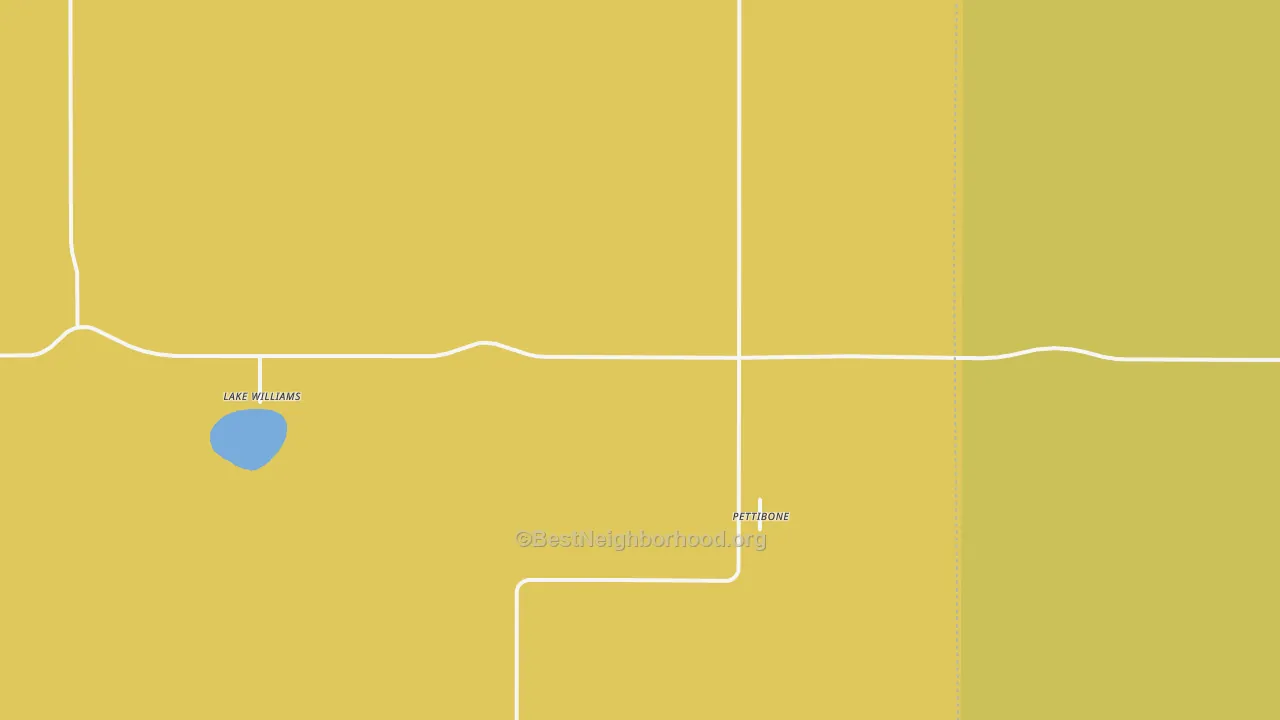 Map of the best neighborhoods in the 58475 area, with better matches in green and worse matches in red