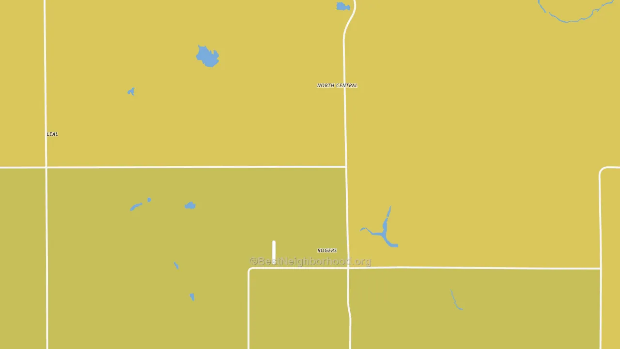 Map of the best neighborhoods in the 58479 area, with better matches in green and worse matches in red