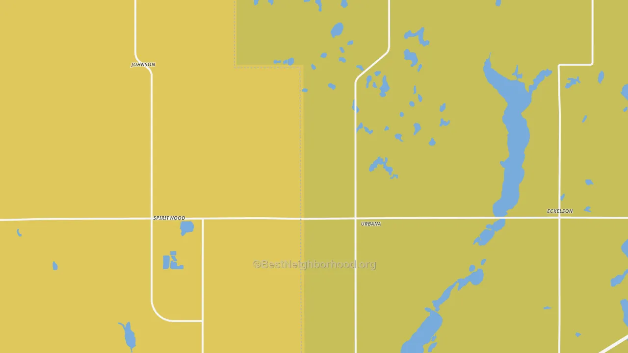 Map of the best neighborhoods in the 58481 area, with better matches in green and worse matches in red