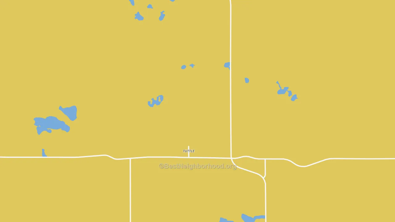 Map of the best neighborhoods in the 58488 area, with better matches in green and worse matches in red