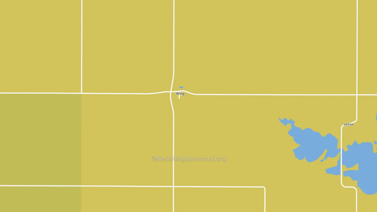 Map of the best neighborhoods in the 58494 area, with better matches in green and worse matches in red