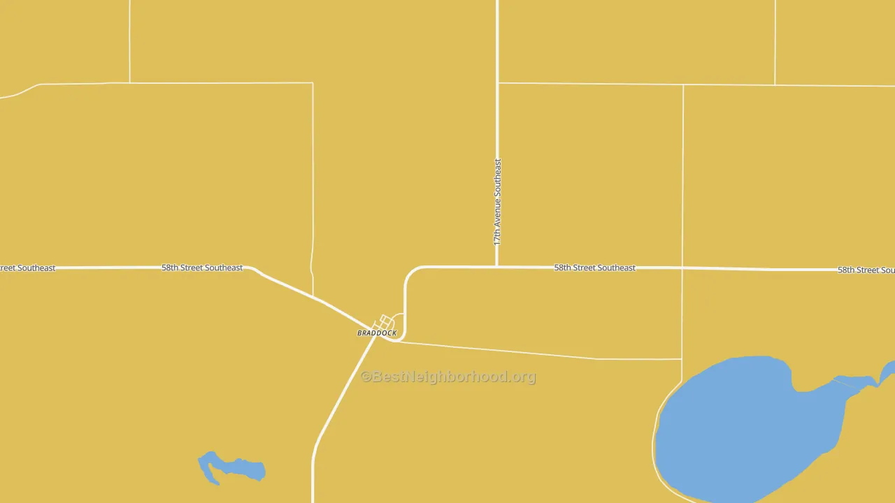 Map of the best neighborhoods in the 58524 area, with better matches in green and worse matches in red