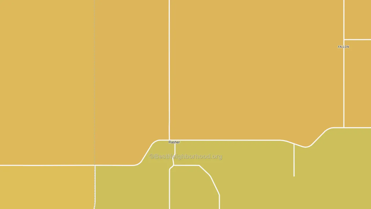 Map of the best neighborhoods in the 58535 area, with better matches in green and worse matches in red