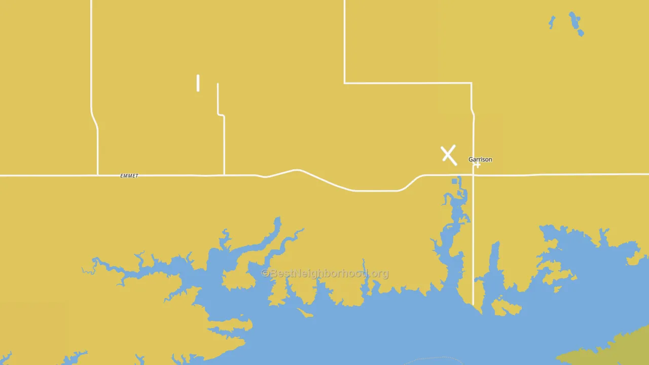 Map of the best neighborhoods in the 58540 area, with better matches in green and worse matches in red