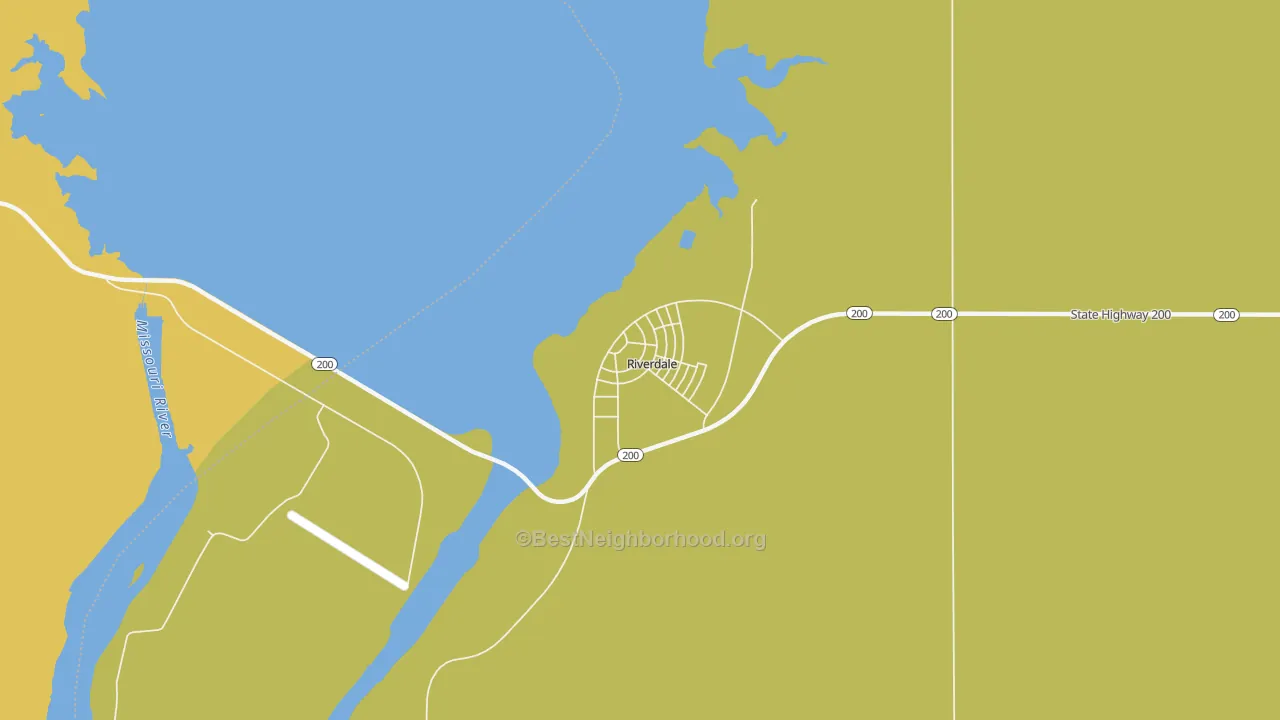 Map of the best neighborhoods in the 58565 area, with better matches in green and worse matches in red