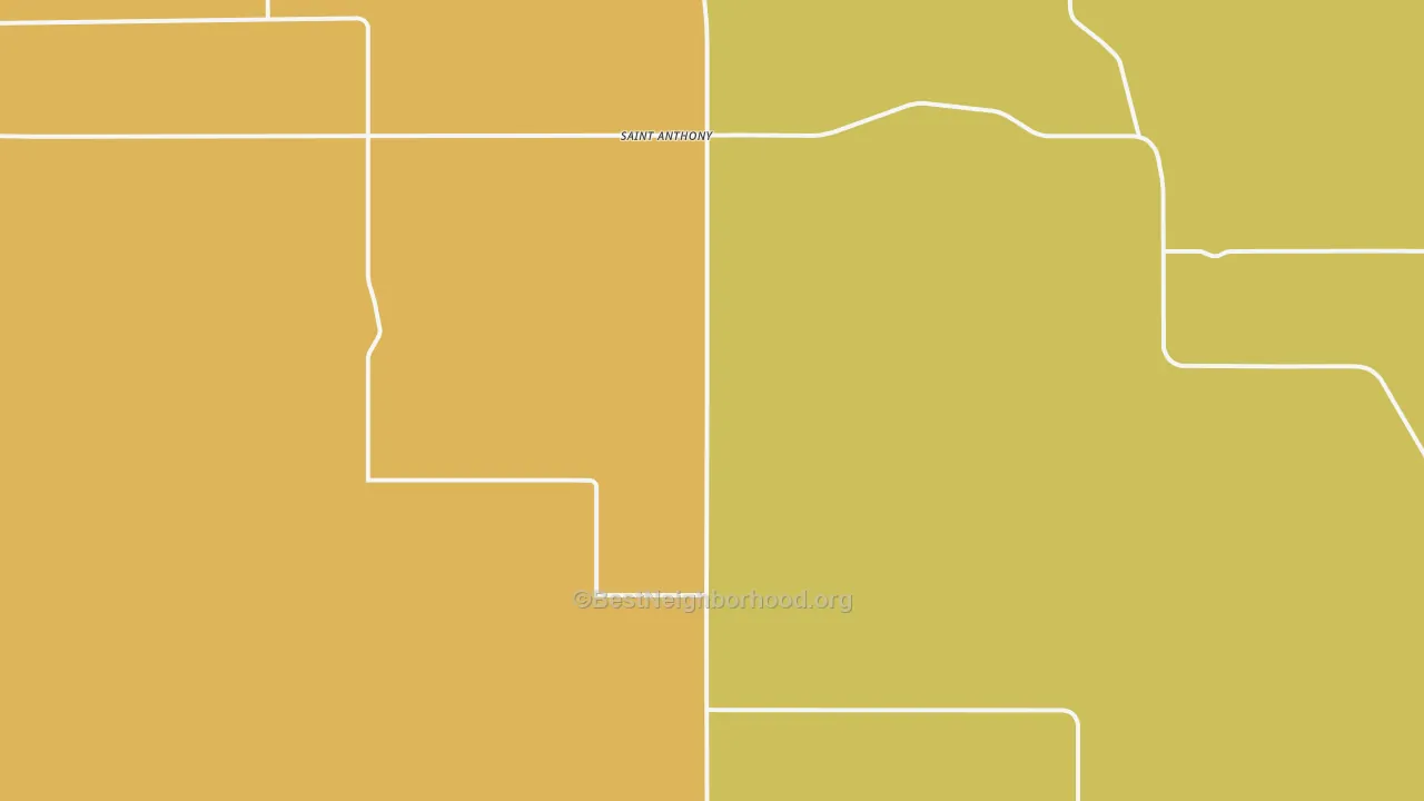Map of the best neighborhoods in the 58566 area, with better matches in green and worse matches in red