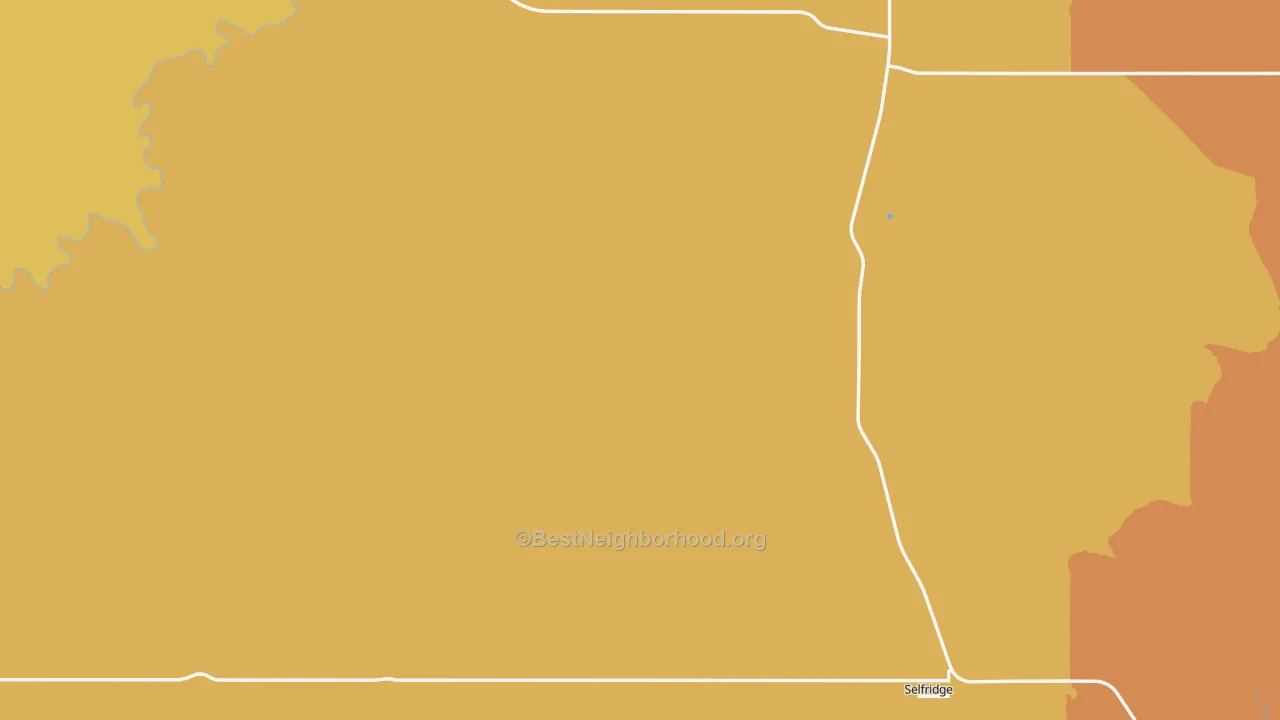 Map of the best neighborhoods in the 58568 area, with better matches in green and worse matches in red