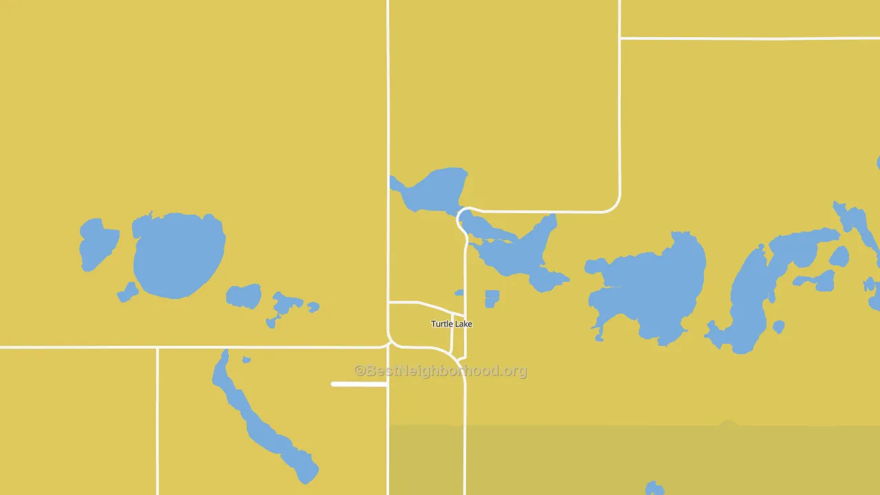 Map of the best neighborhoods in the 58575 area, with better matches in green and worse matches in red