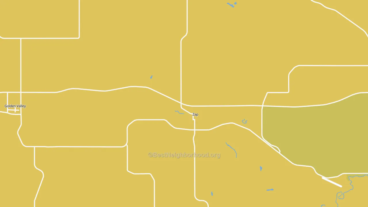 Map of the best neighborhoods in the 58580 area, with better matches in green and worse matches in red