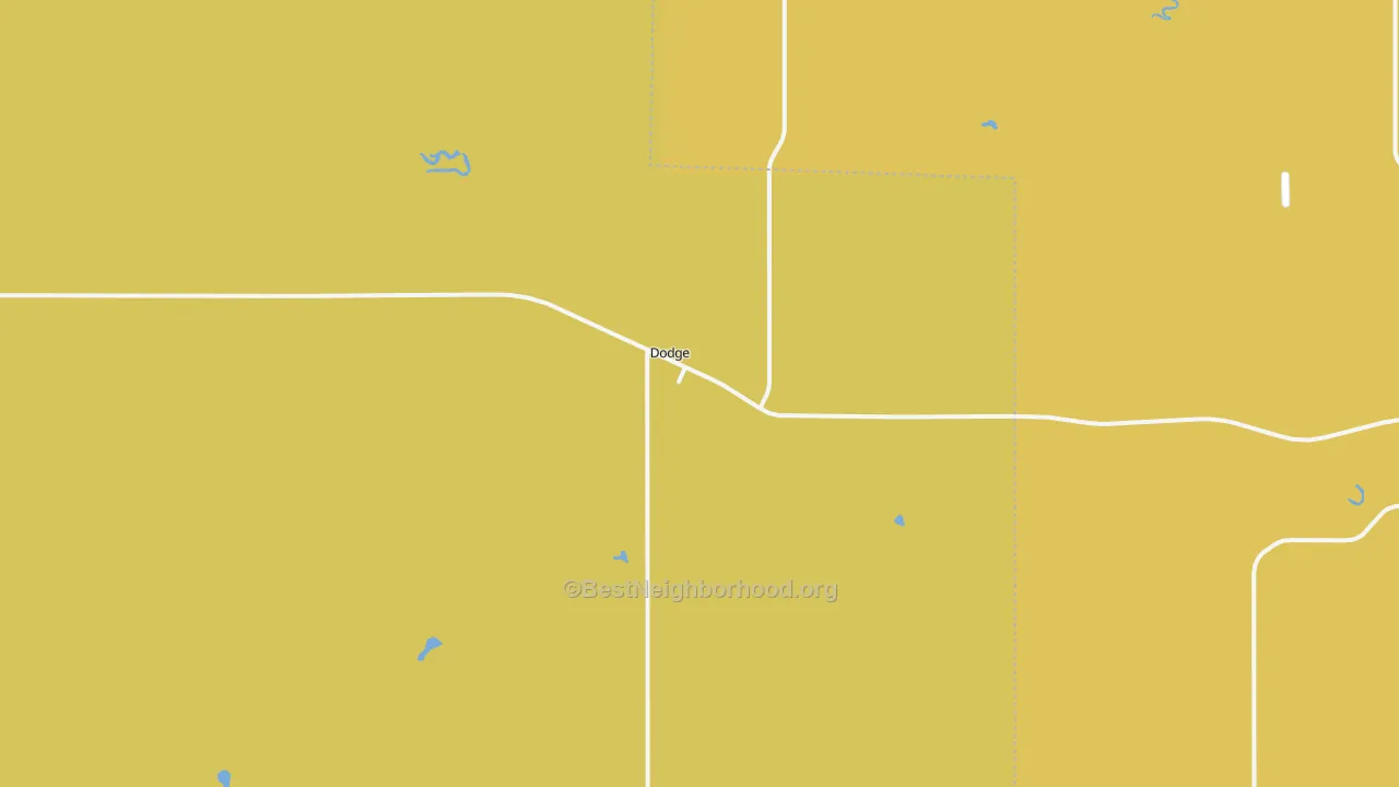 Map of the best neighborhoods in the 58625 area, with better matches in green and worse matches in red