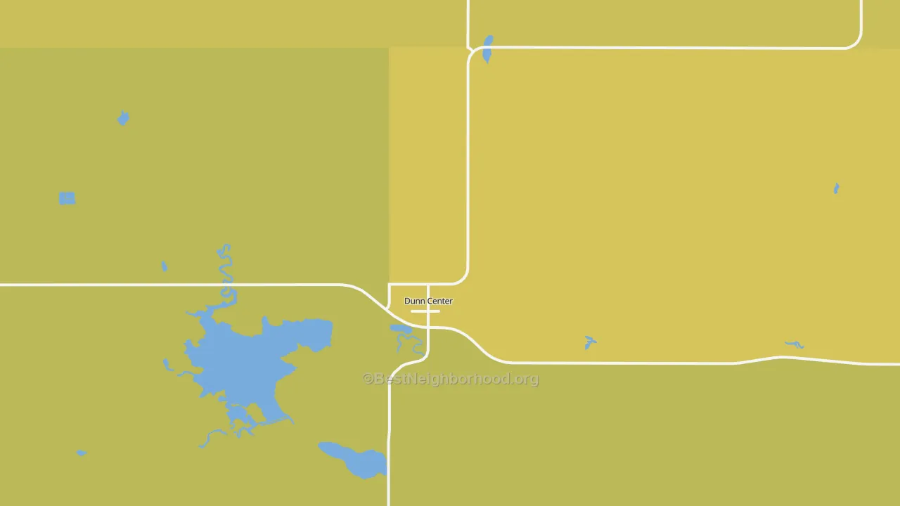 Map of the best neighborhoods in the 58626 area, with better matches in green and worse matches in red
