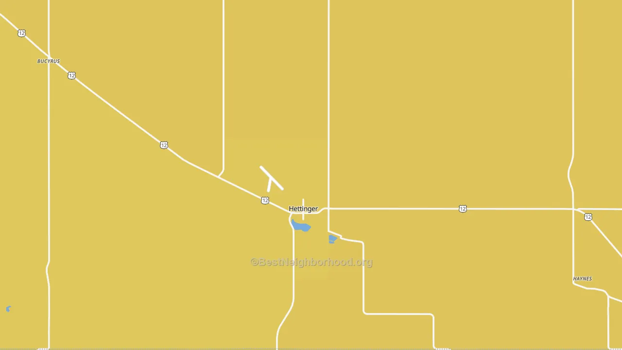 Map of the best neighborhoods in the 58639 area, with better matches in green and worse matches in red