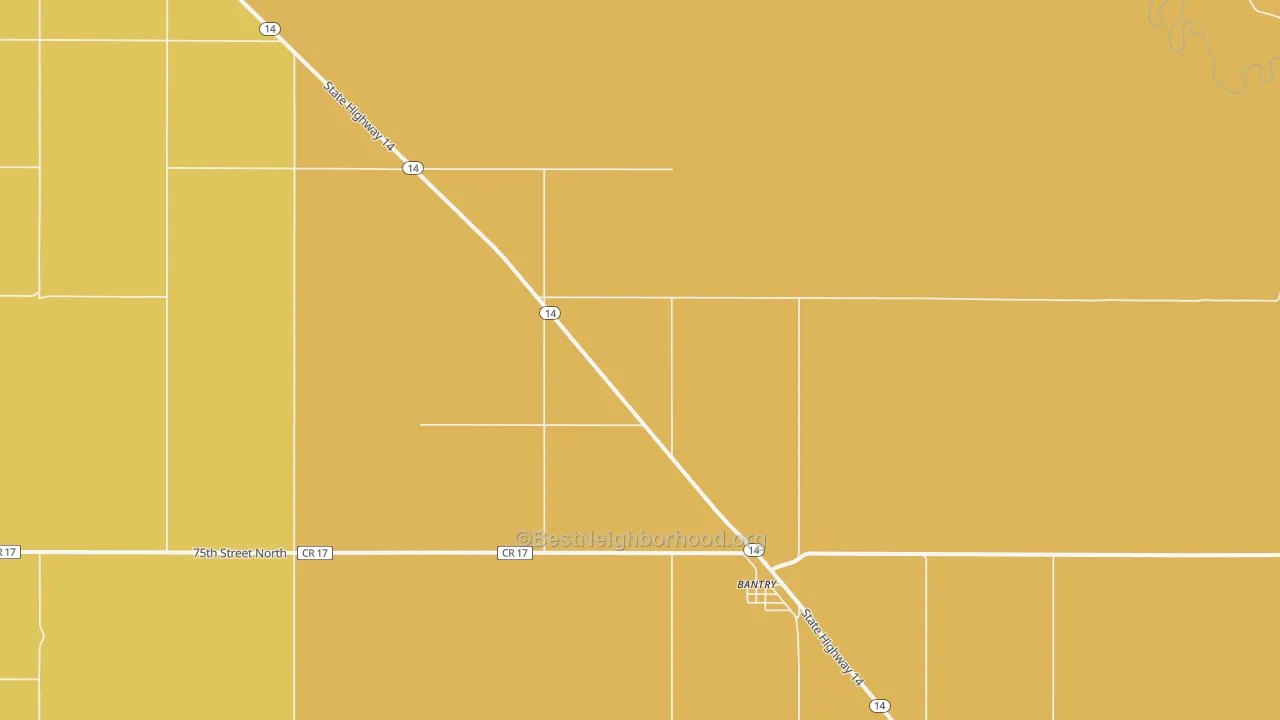 Map of the best neighborhoods in the 58713 area, with better matches in green and worse matches in red