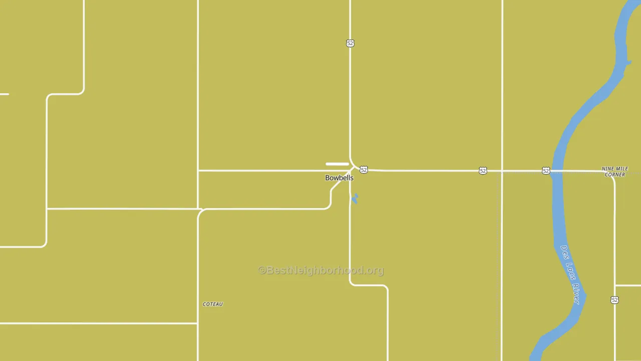 Map of the best neighborhoods in the 58721 area, with better matches in green and worse matches in red