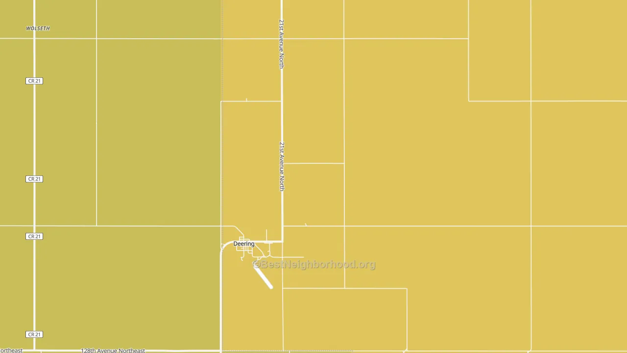 Map of the best neighborhoods in the 58731 area, with better matches in green and worse matches in red