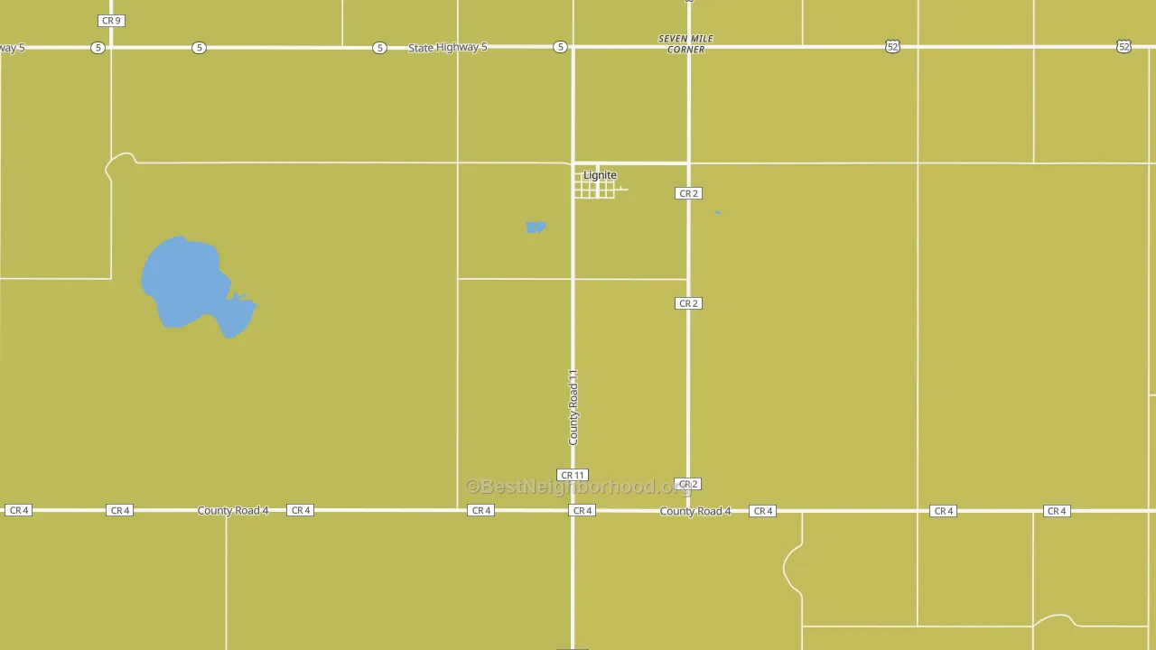 Map of the best neighborhoods in the 58752 area, with better matches in green and worse matches in red